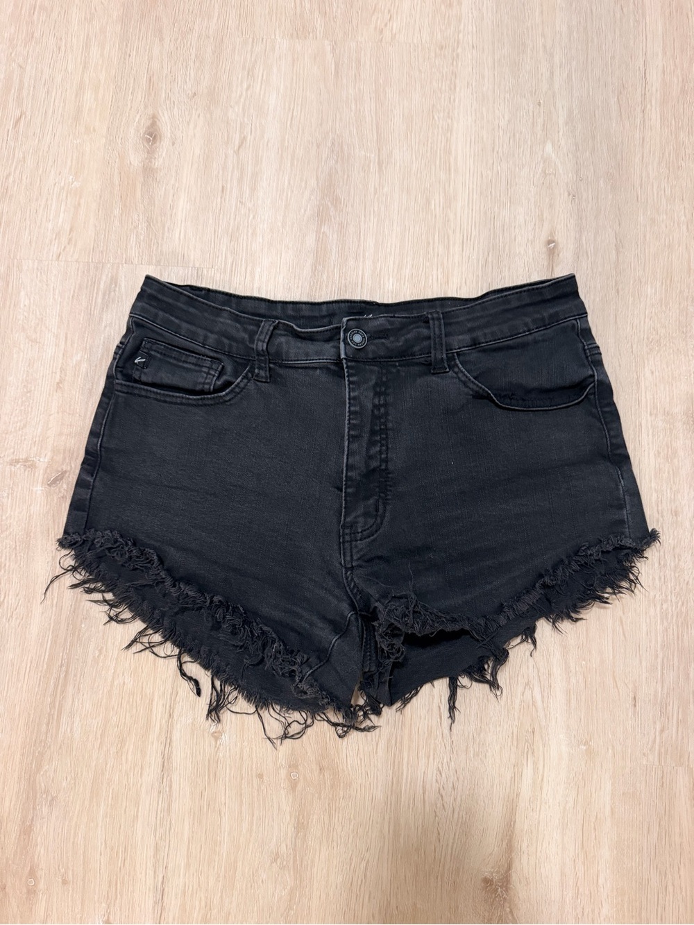 KanCan Black High-Rise Distressed Denim Shorts